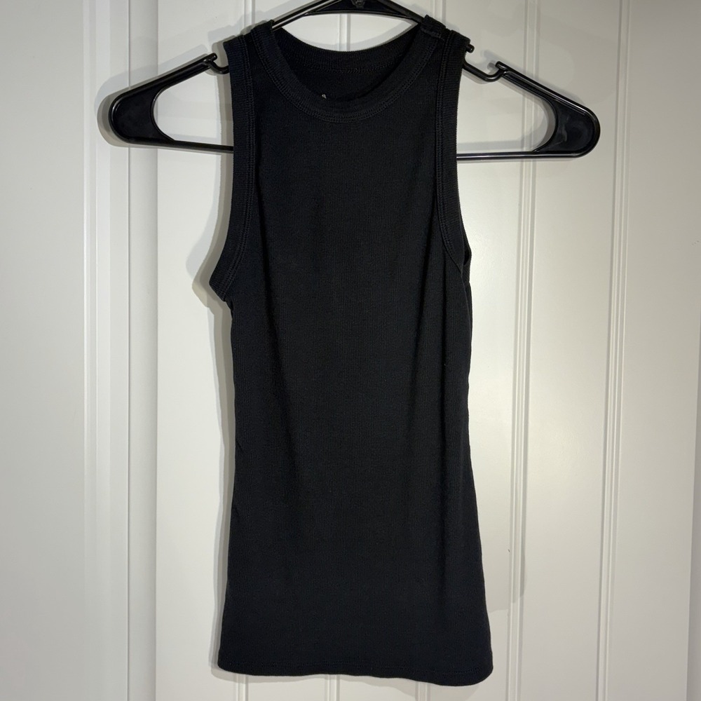 A New Day Black Ribbed Tank Top Sleeveless High Neck Stretch Women's XS